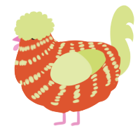 A vermilion and lemon chicken with a bar pattern