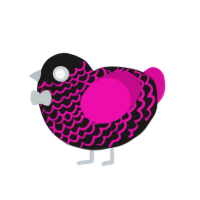 A sable and fuchsia chicken with a lace pattern