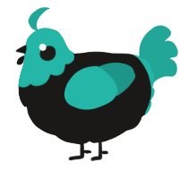A sable and turquoise chicken with a head pattern