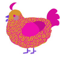 A orange and fuchsia chicken with a double-lace pattern
