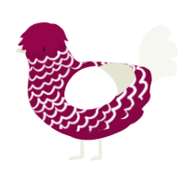 A maroon and white chicken with a lace pattern