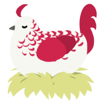 A white and crimson chicken with a half-lace pattern