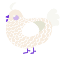 A cream and white chicken with a lace pattern