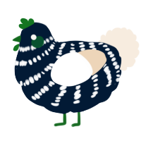 A tumblr and cream chicken with a bar pattern