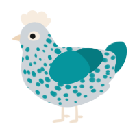 Morningstar, a mist and teal chicken with a speckle pattern