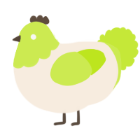 A cream and lime chicken with a head pattern