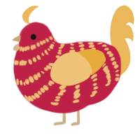 A crimson and honey chicken with a bar pattern