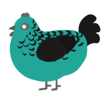 A turquoise and sable chicken with a half-lace pattern