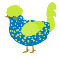 A sapphire and lime chicken with a speckle pattern