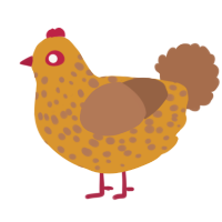 A orange and brown chicken with a speckle pattern