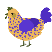 A honey and indigo chicken with a speckle pattern
