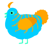 A sky and gold chicken with a half-bar pattern