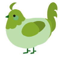 A gluppy and chartreuse chicken with a head pattern