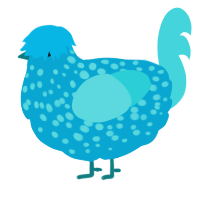 A cerulean and aqua chicken with a speckle pattern