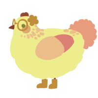A cream and pink chicken with a neck-speckle pattern