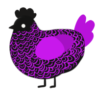 A black and amethyst chicken with a double-lace pattern