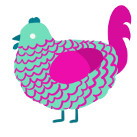 A mint and fuchsia chicken with a lace pattern
