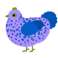 A lilac and ultramarine chicken with a speckle pattern