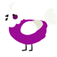 A plum and white chicken with a head pattern