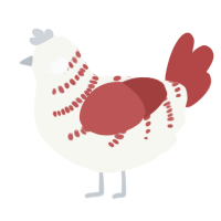 A white and red chicken with a half-bar pattern
