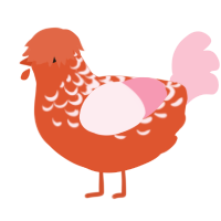 A vermilion and rose chicken with a half-lace pattern