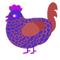 A indigo and red chicken with a lace pattern