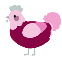 A maroon and pink chicken with a head pattern