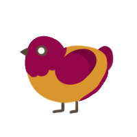 caramel apple, a orange and maroon chicken with a head pattern