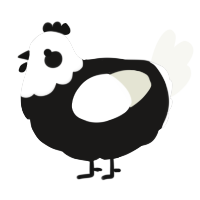 A sable and white chicken with a head pattern