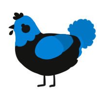 A black and sapphire chicken with a head pattern