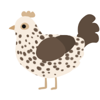 A cream and bark chicken with a speckle pattern