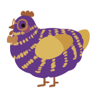 A indigo and gold chicken with a bar pattern
