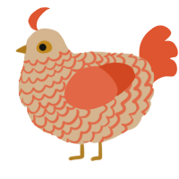 A beige and vermilion chicken with a lace pattern
