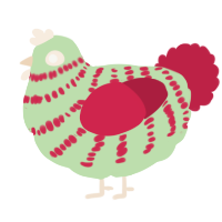 A gluppy and crimson chicken with a bar pattern