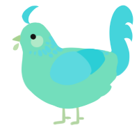 A mint and aqua chicken with a neck-speckle pattern