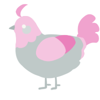 A silver and pink chicken with a head pattern