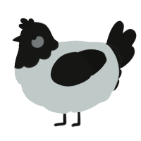 A silver and black chicken with a head pattern