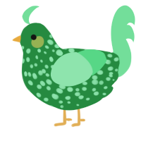 A viridian and spring chicken with a speckle pattern