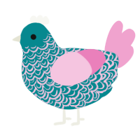 A teal and pink chicken with a double-lace pattern