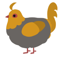 A grey and ochre chicken with a head pattern