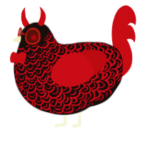 A black and crimson chicken with a double-lace pattern