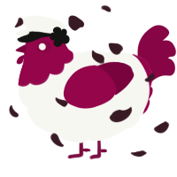 A white and maroon chicken with a head pattern