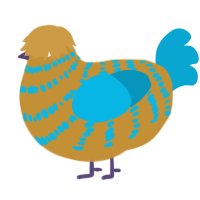 A gold and cerulean chicken with a bar pattern
