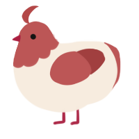 A cream and red chicken with a head pattern