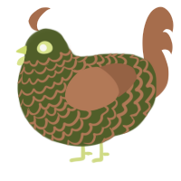 A olive and brown chicken with a lace pattern