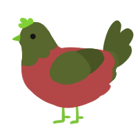 A red and olive chicken with a head pattern