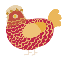 A crimson and honey chicken with a lace pattern