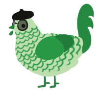 A gluppy and viridian chicken with a lace pattern