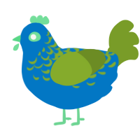 A sapphire and chartreuse chicken with a half-lace pattern