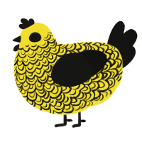 A yellow and black chicken with a double-lace pattern